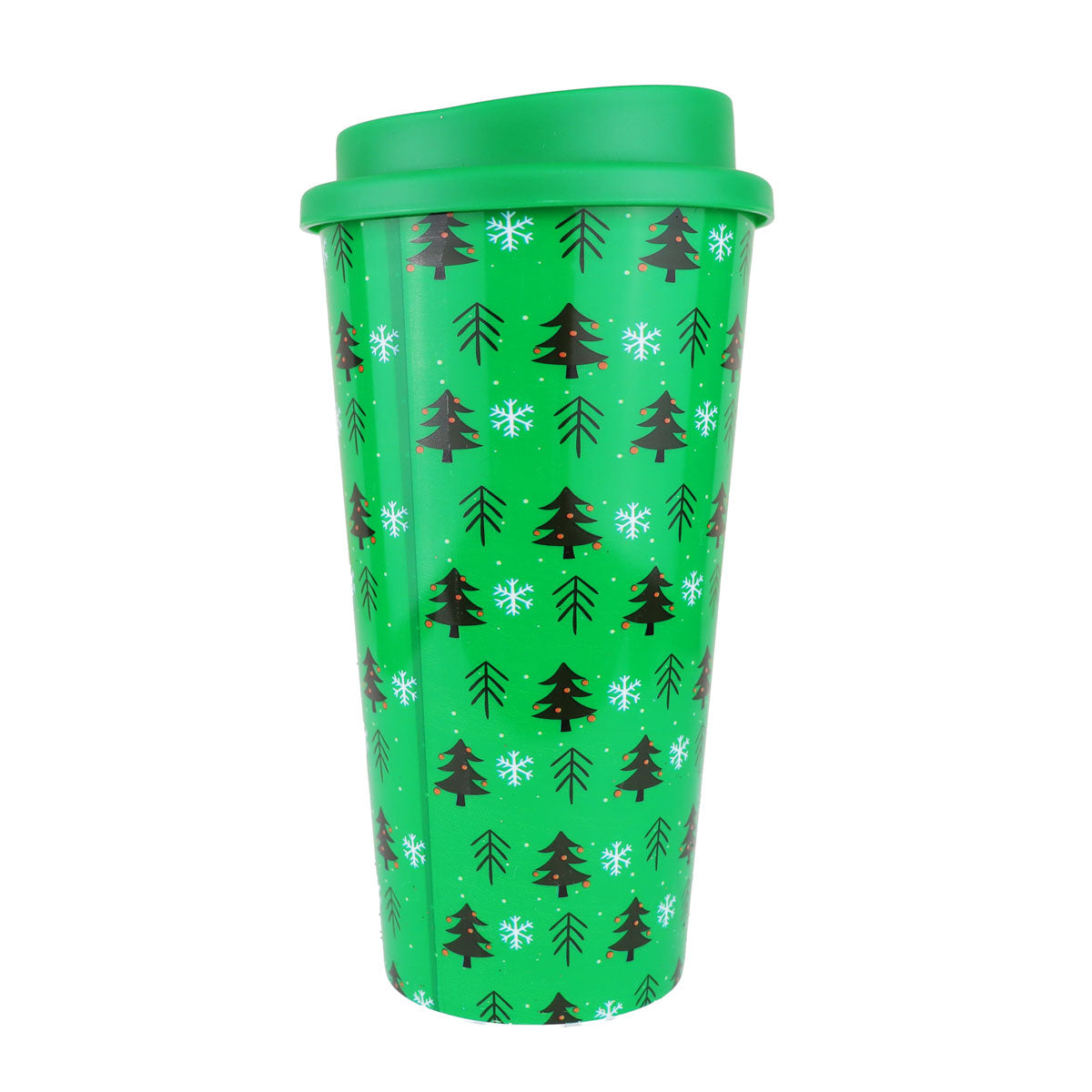Vaso de Plástico con Tapa, Diseño Pinos, Color Verde