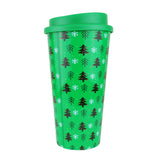Vaso de Plástico con Tapa, Diseño Pinos, Color Verde
