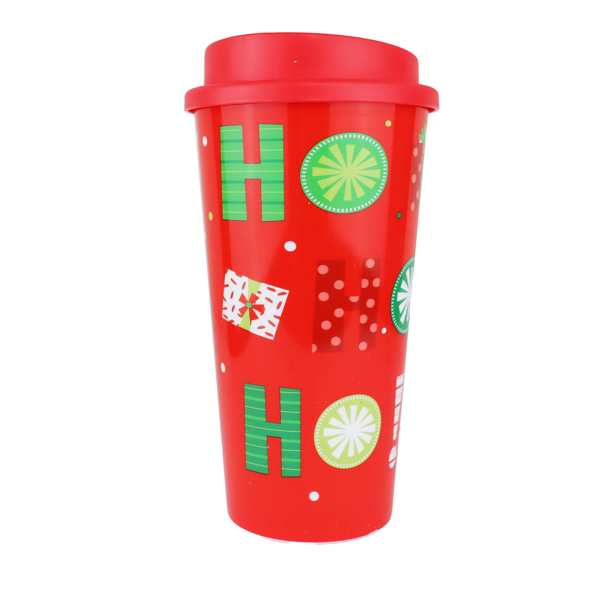 Vaso de Plástico con Tapa "HOHOHO", Color Rojo