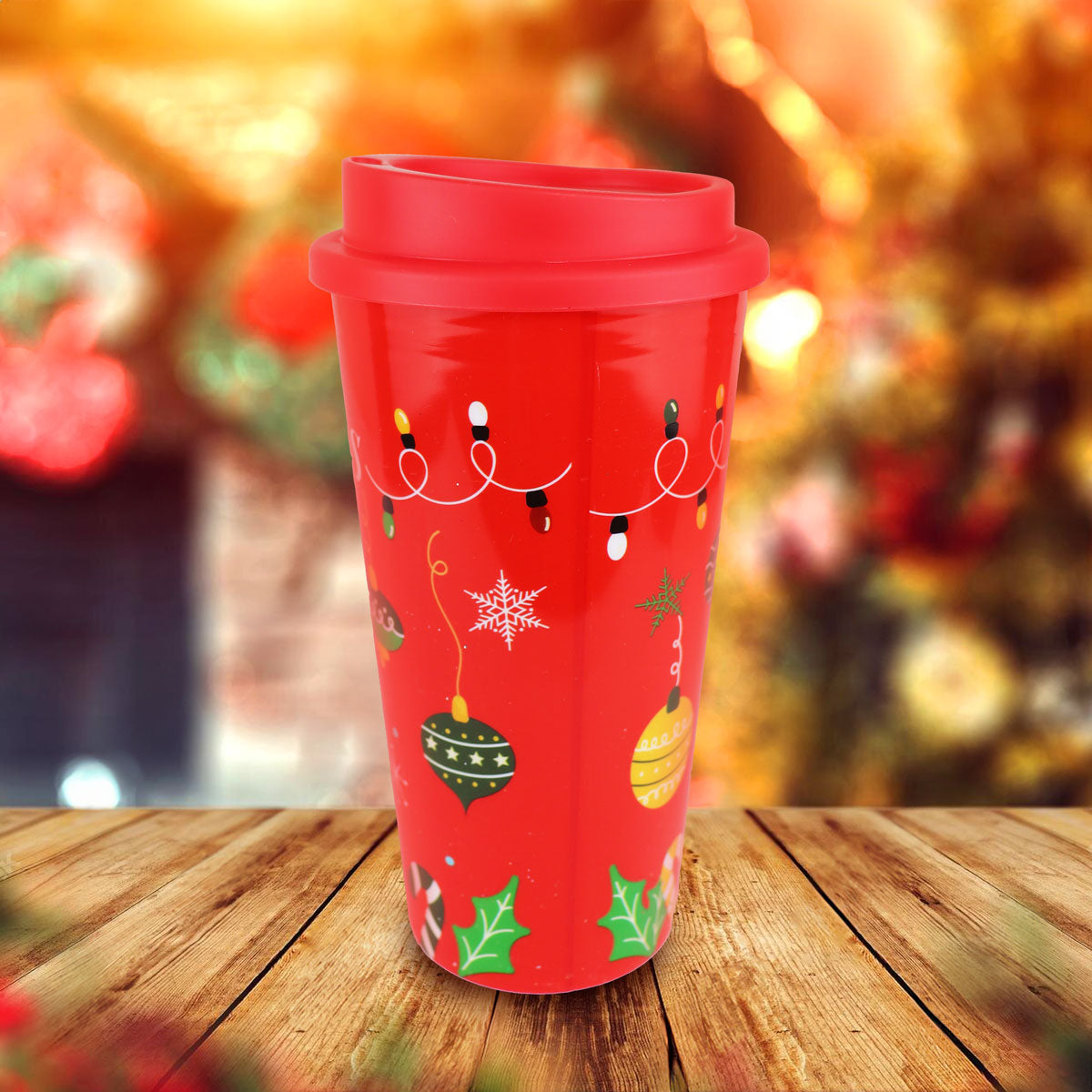 Vaso de Plástico con Tapa "Merry Christmas", Diseño Reno
