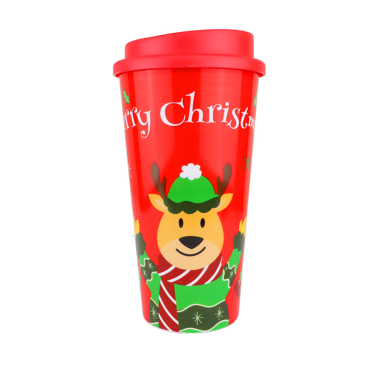 Vaso de Plástico con Tapa "Merry Christmas", Diseño Reno