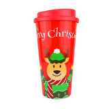 Vaso de Plástico con Tapa "Merry Christmas", Diseño Reno