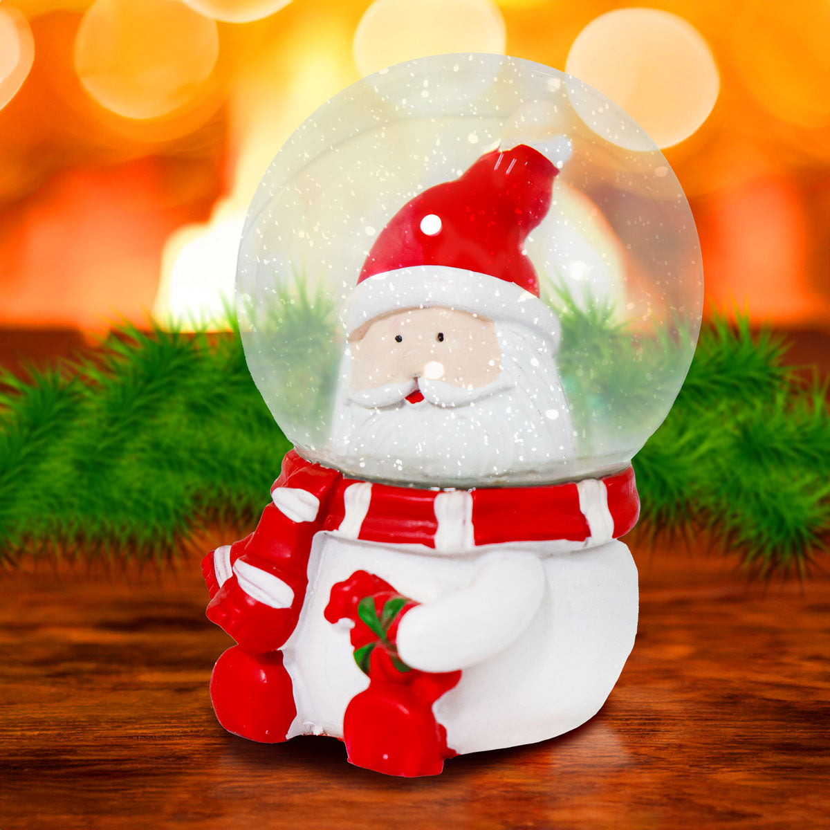 Santa Claus, Bola de Nieve de Cerámica y Cristal con Glitter, Color Rojo