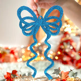 Ornamento Moño con Glitter, Color Azul, 4 pzas