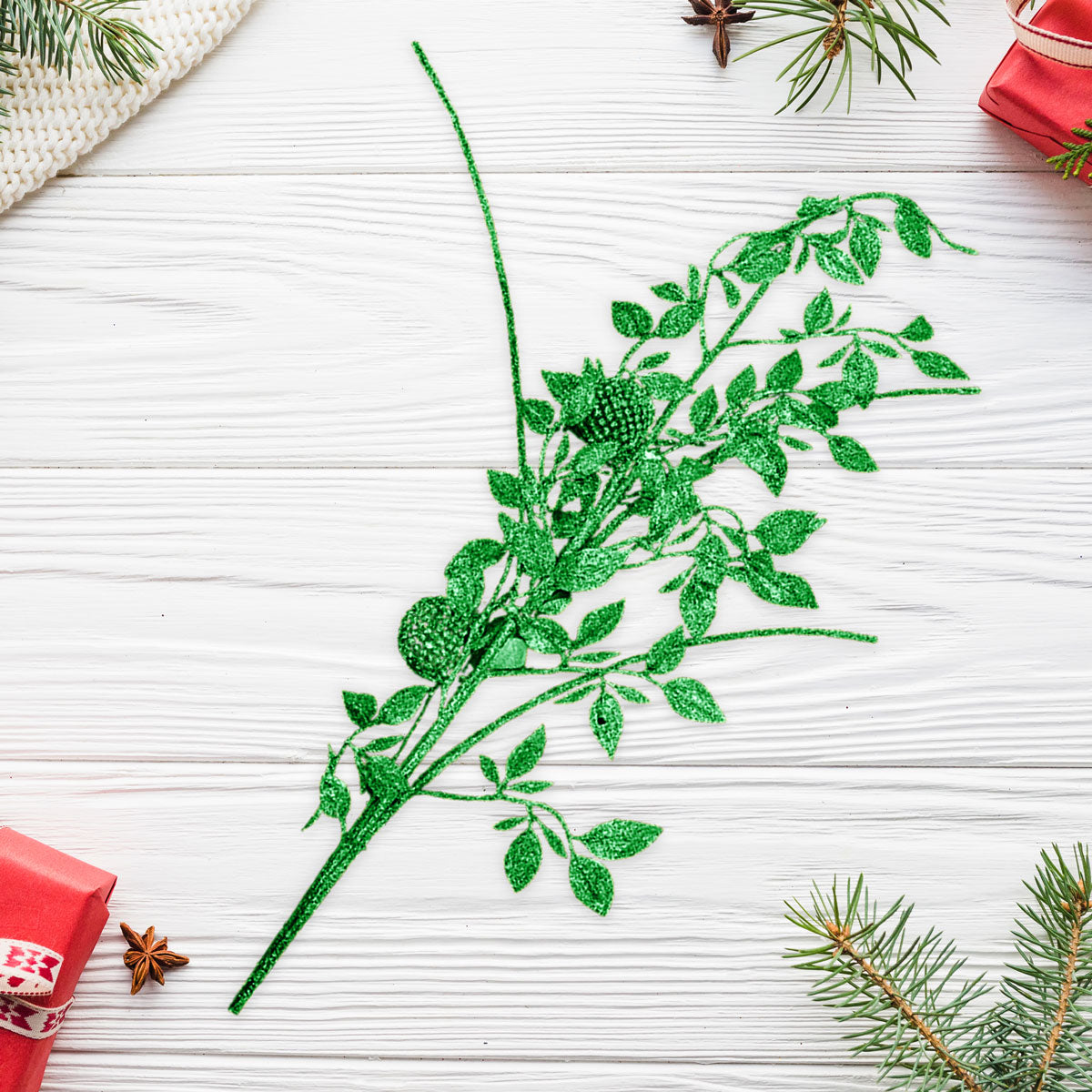 Follaje, Rama Decorativa, Glitter, Color Verde
