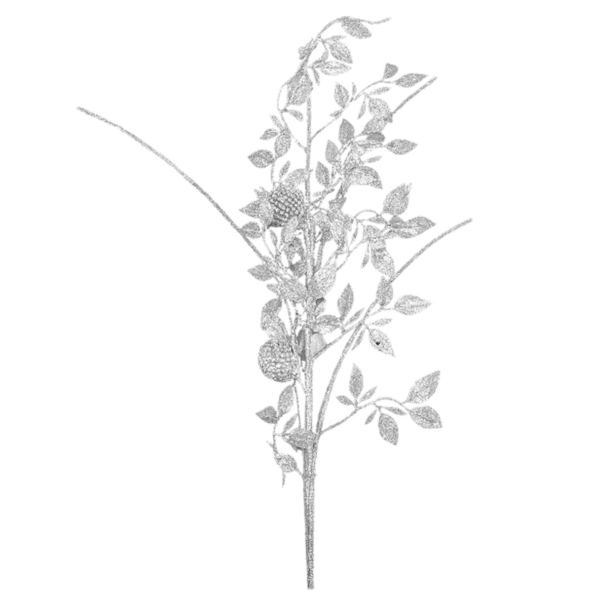 Follaje, Rama Decorativa, Glitter, Color Plata