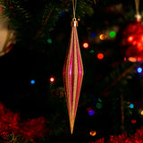 Esferas Navideñas, Forma Diamante Largo, Color Vino con Glitter, 2 pzas