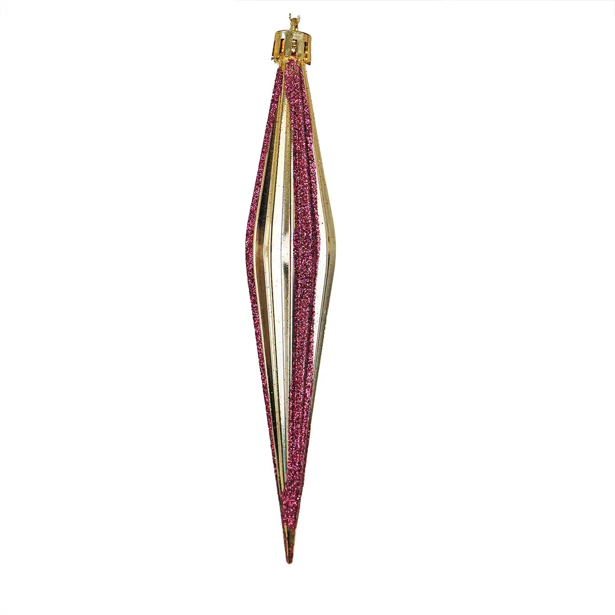 Esferas Navideñas, Forma Diamante Largo, Color Dorado con Glitter, 2 pzas