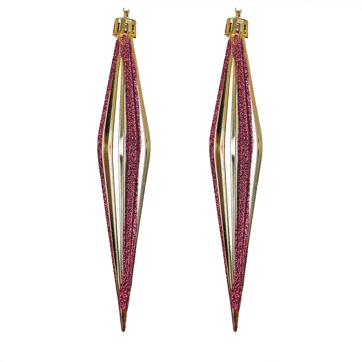 Esferas Navideñas, Forma Diamante Largo, Color Dorado con Glitter, 2 pzas