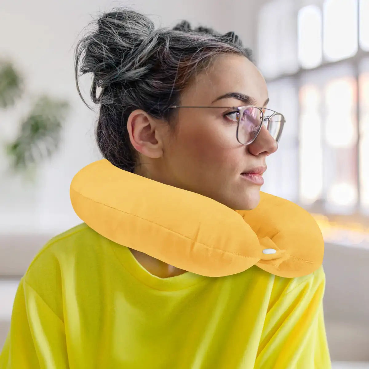 Almohada de Viaje, Color Amarillo, Ergonómica