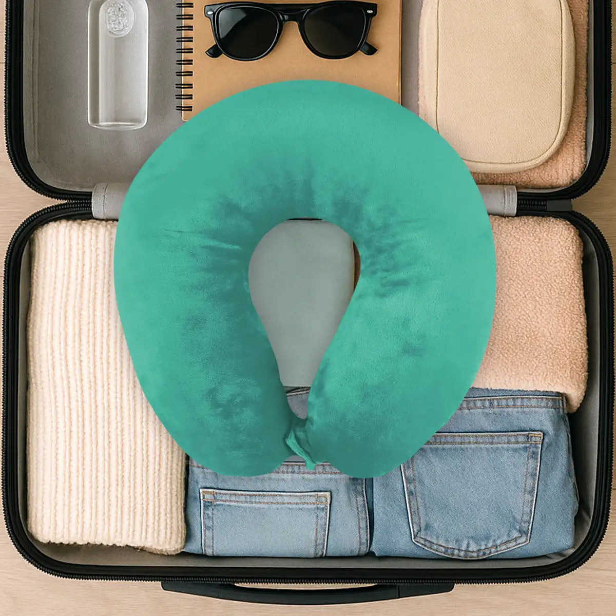 Almohada de Viaje, Color Verde, Ergonómica