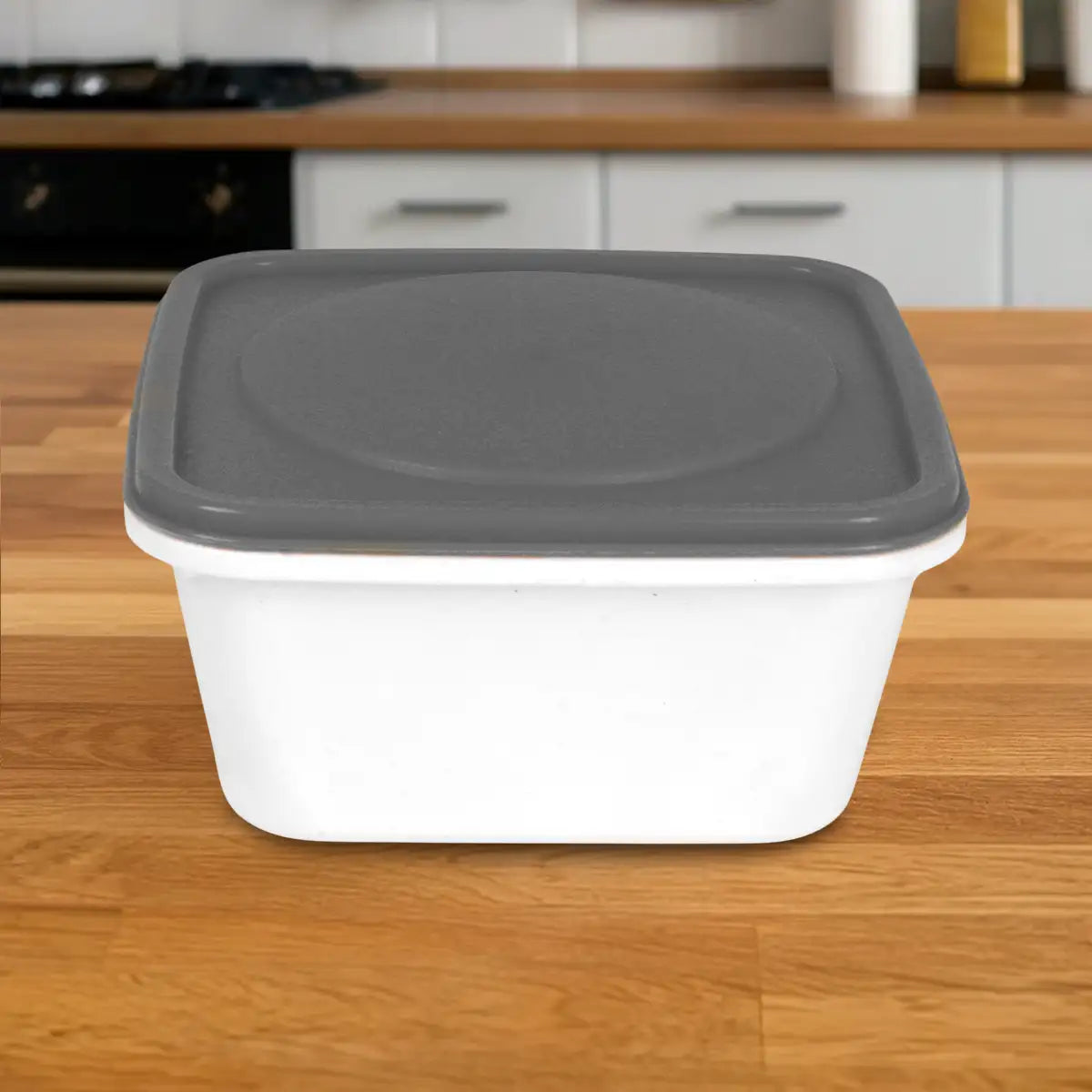 Contenedor de Plástico Blanco, Tapa Gris, 280 ml