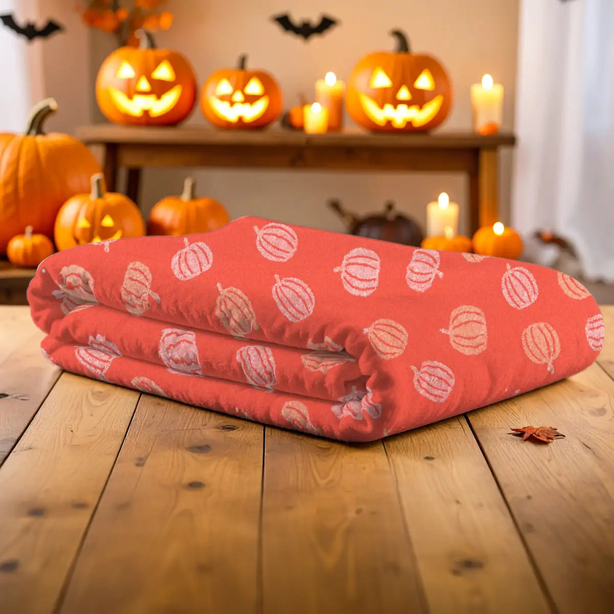 Manta, Diseño Calabaza, Color Rosa y Blanco