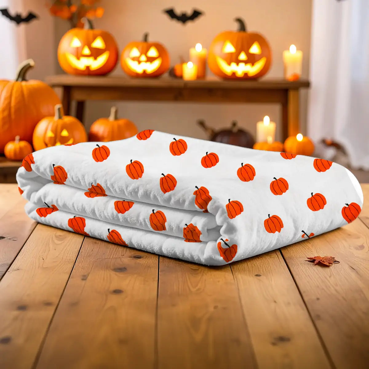 Manta, Diseño Calabazas, Color Blanco