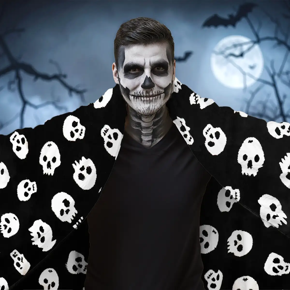 Manta, Diseño Calavera, Color Blanco y Negro