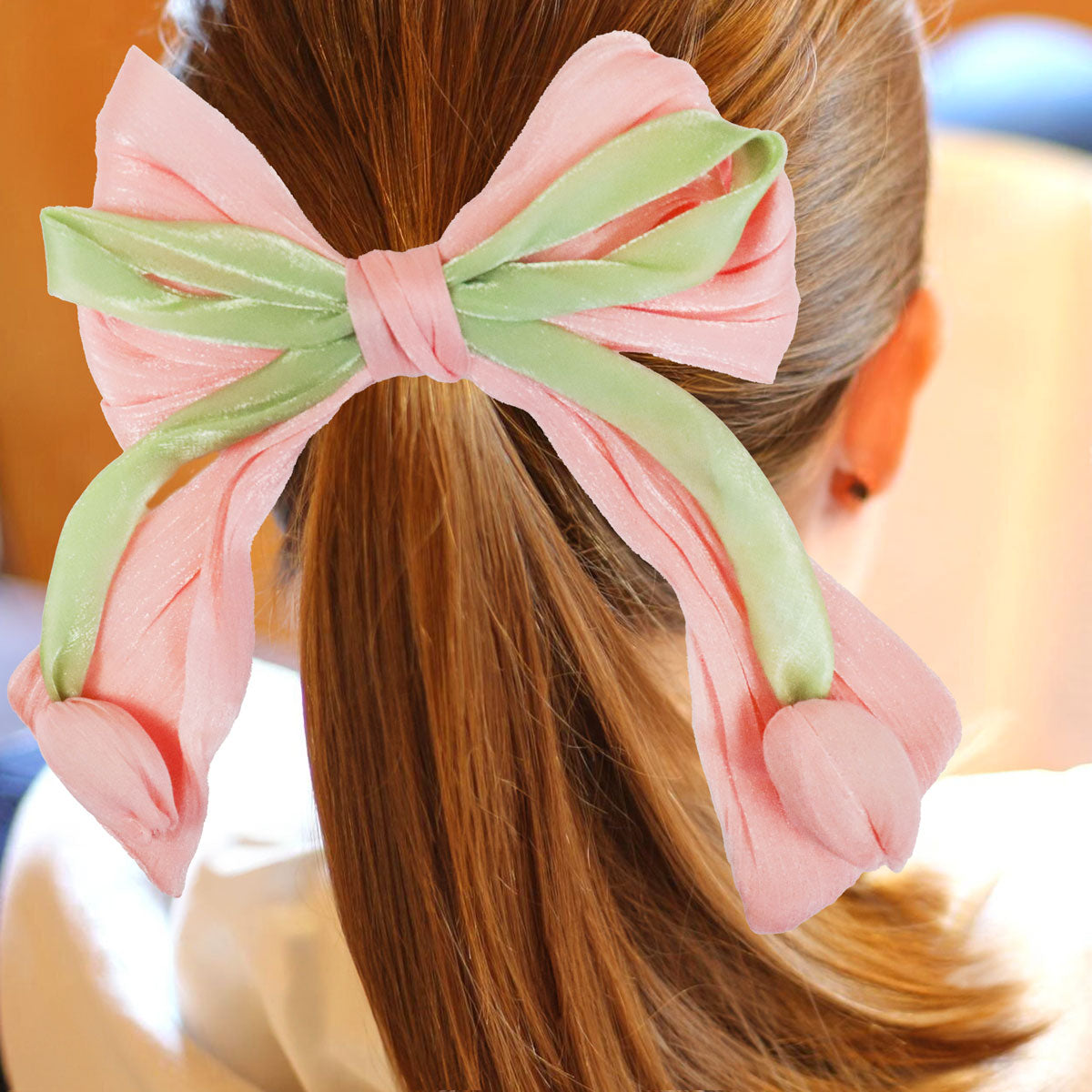 Moño Tulipán con Broche para Cabello, Color Rosa