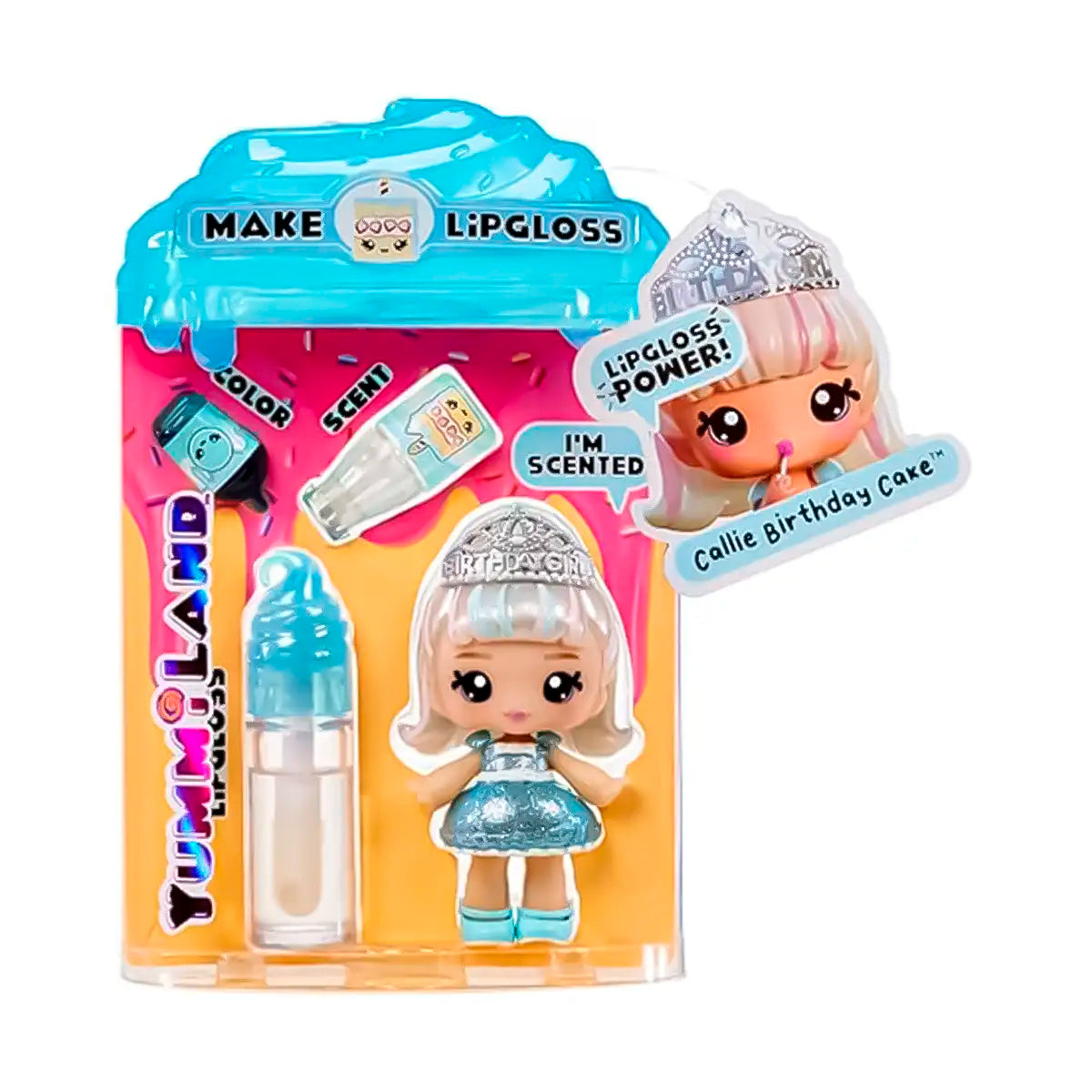 Muñeca Yummiland, Callie Birthday Cake, Kit DIY de Brillo de Labios