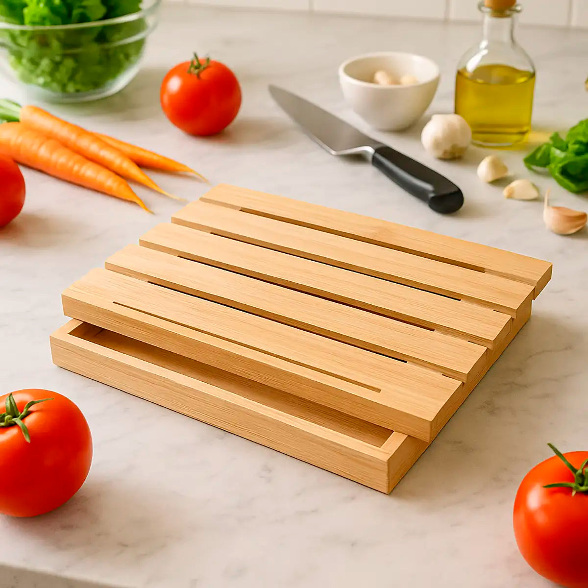 Tabla para Cortar de Madera, con Recogedor de Migajas