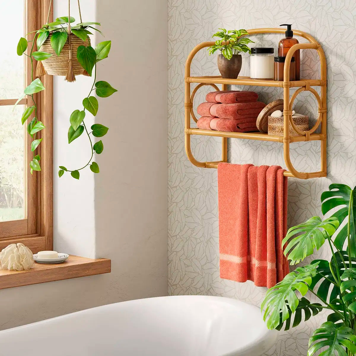 Estante de Pared para Baño de Ratán, Threshold