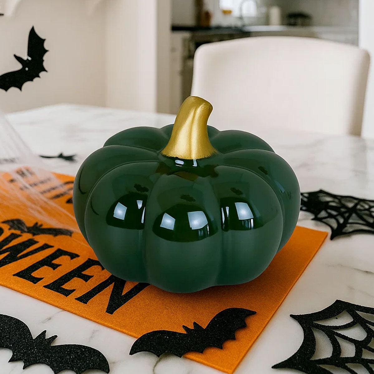 Calabaza, Figura de Cerámica, Halloween, Color Verde