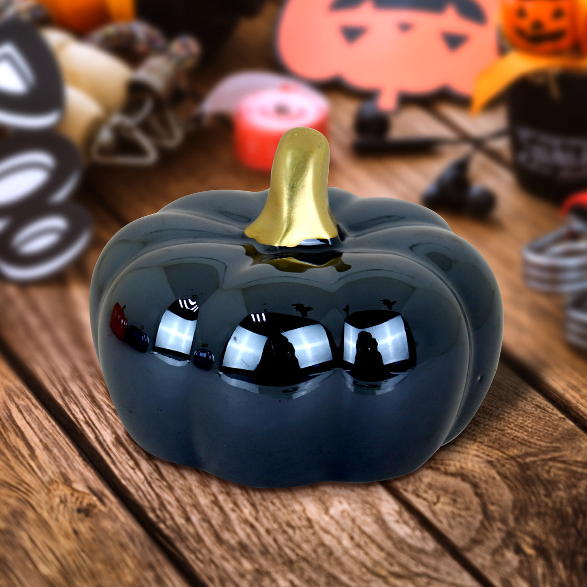 Calabaza, Figura de Cerámica, Halloween, Color Negro