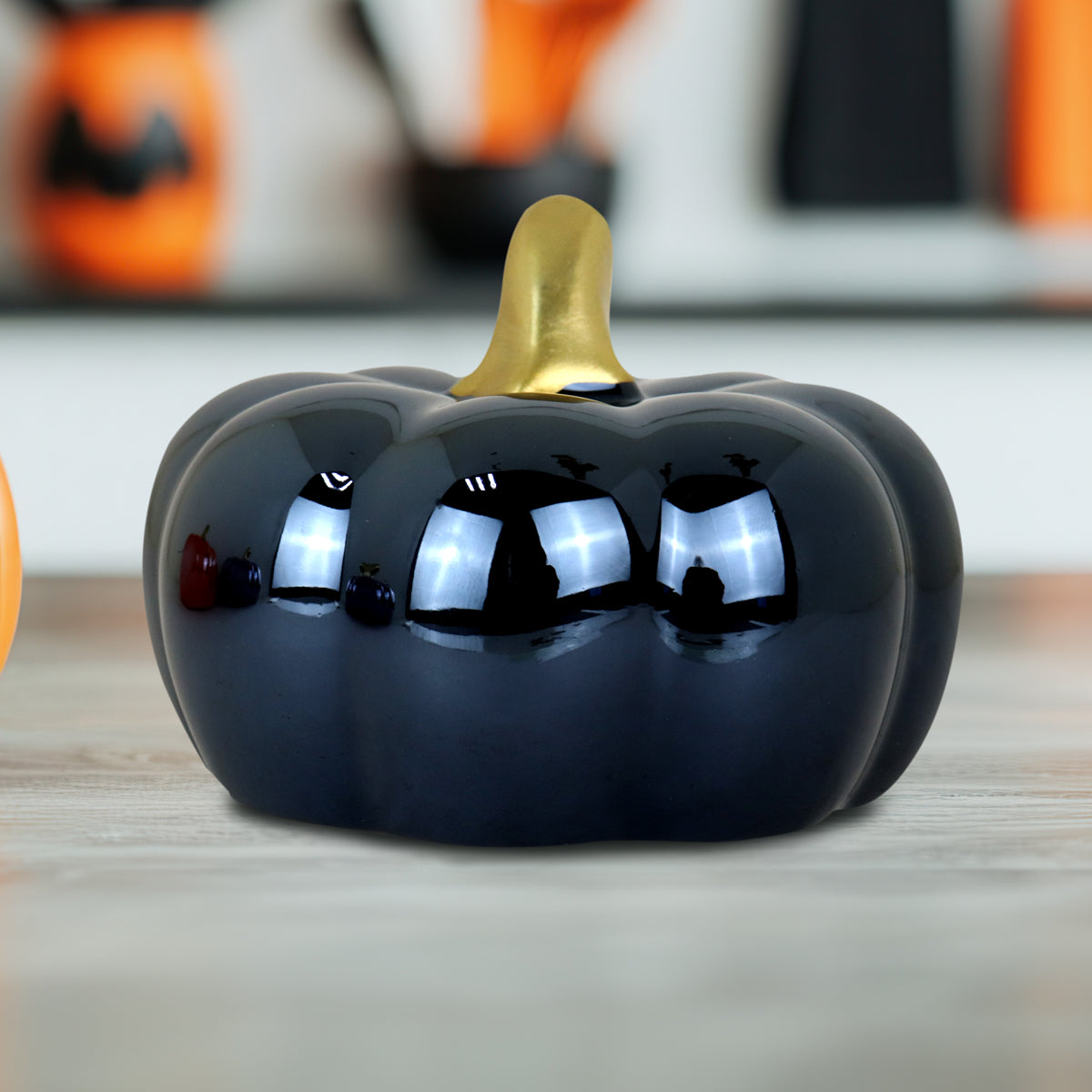 Calabaza, Figura de Cerámica, Halloween, Color Negro