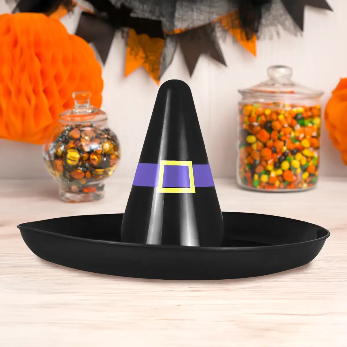 Botanero en Forma de Sombrero de Bruja, Halloween, Color Negro