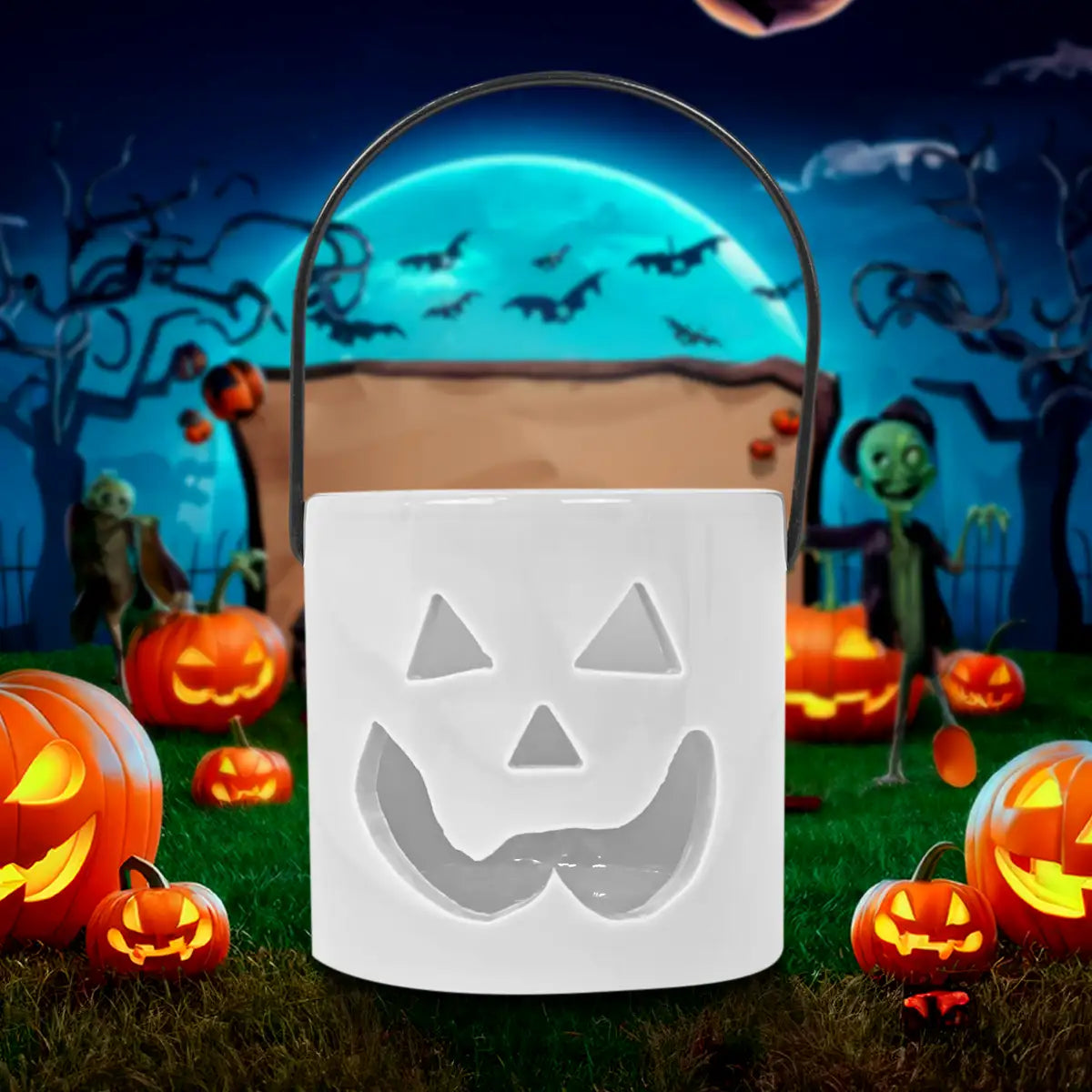 Calabaza, Portavela de Cerámica, Color Blanco
