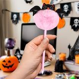 Pluma de Gel con Pompón y Murciélago, Color Rosa