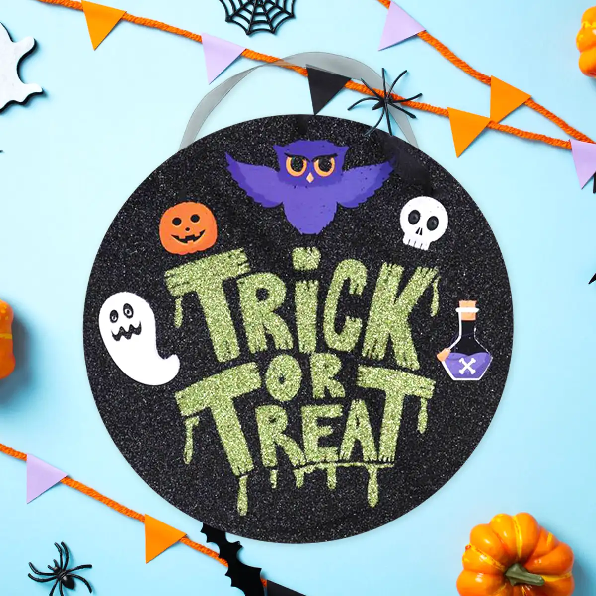 Trick or Treat, Letrero Colgante con Glitter, Halloween