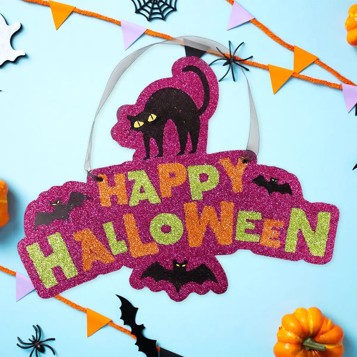 Happy Halloween, Letrero Colgante con Glitter, Halloween