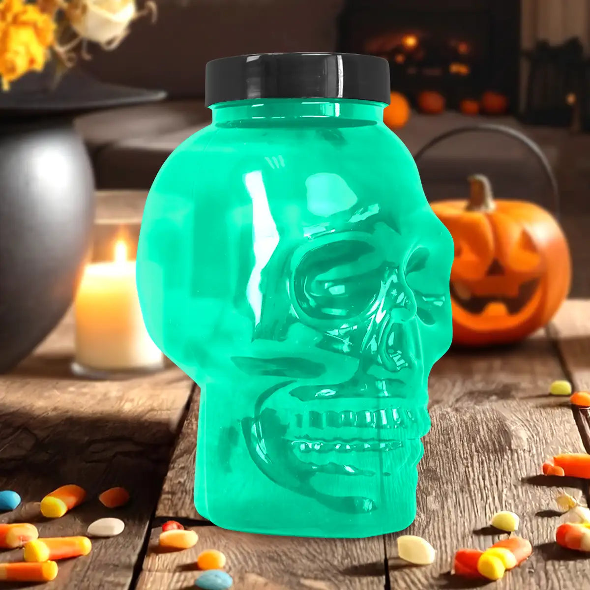 Calavera, Vaso de Plástico con Luz, Color Verde