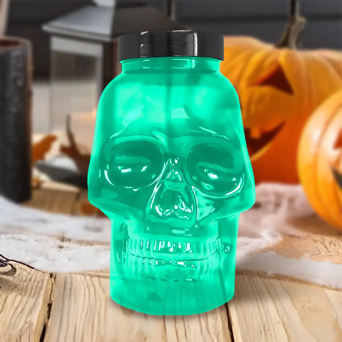 Calavera, Vaso de Plástico con Luz, Color Verde