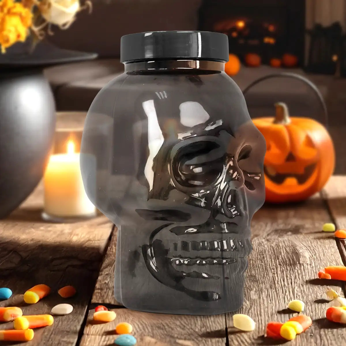 Calavera, Vaso de Plástico con Luz, Color Negro