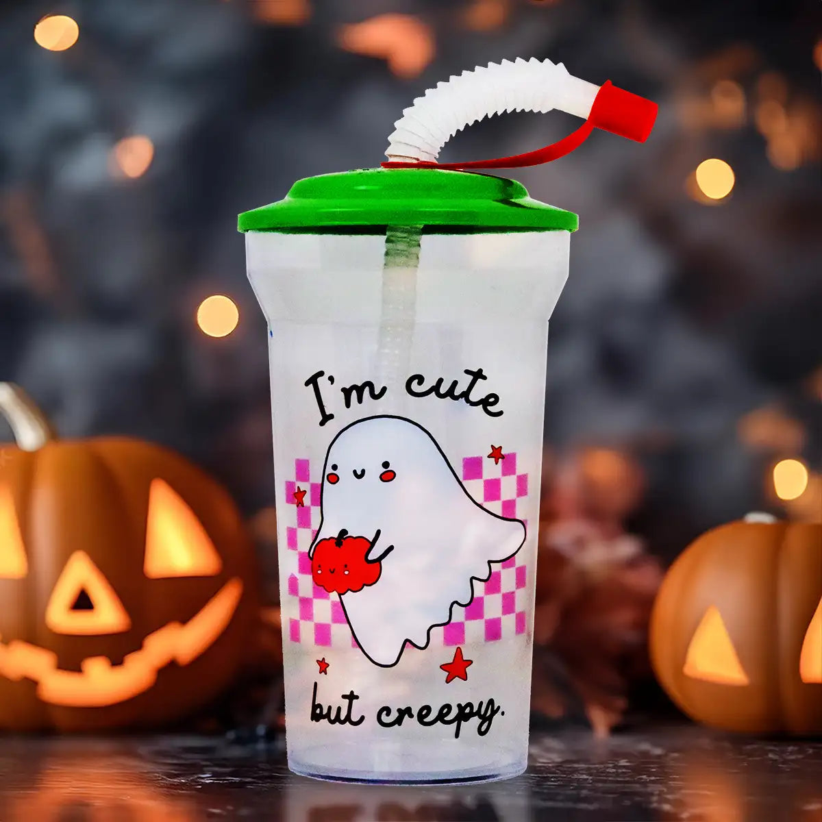 Vaso "I'm cute but creepy" con Popote