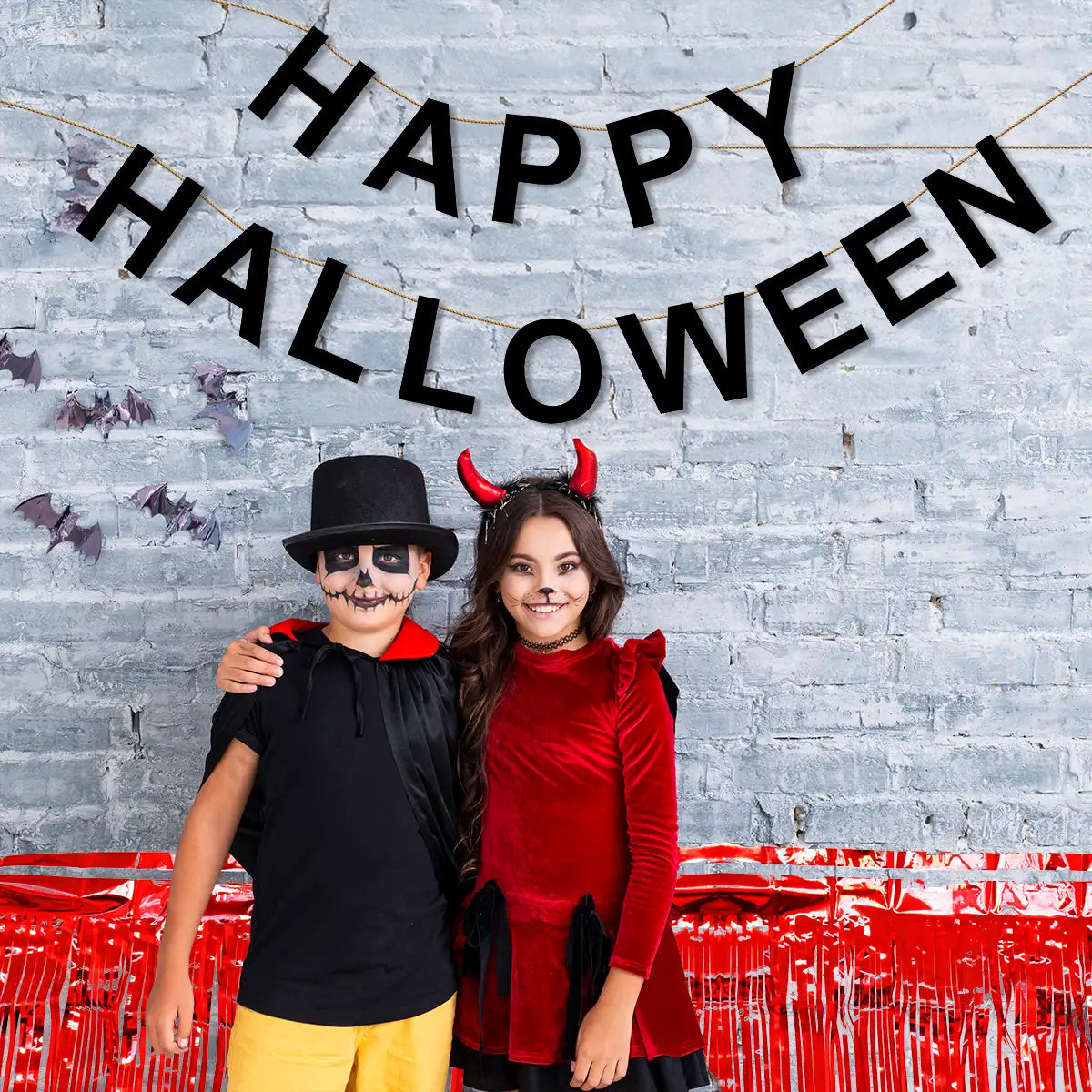 Happy Halloween, Banner Metálico para Decoración, Color Rojo
