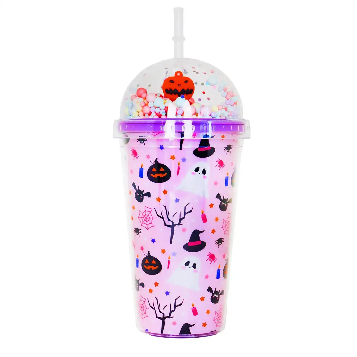 Fantasmas, Vaso de Plástico con Tapa y Popote