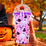 Fantasmas, Vaso de Plástico con Tapa y Popote