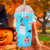 Halloween, Vaso de Plástico con Tapa y Popote