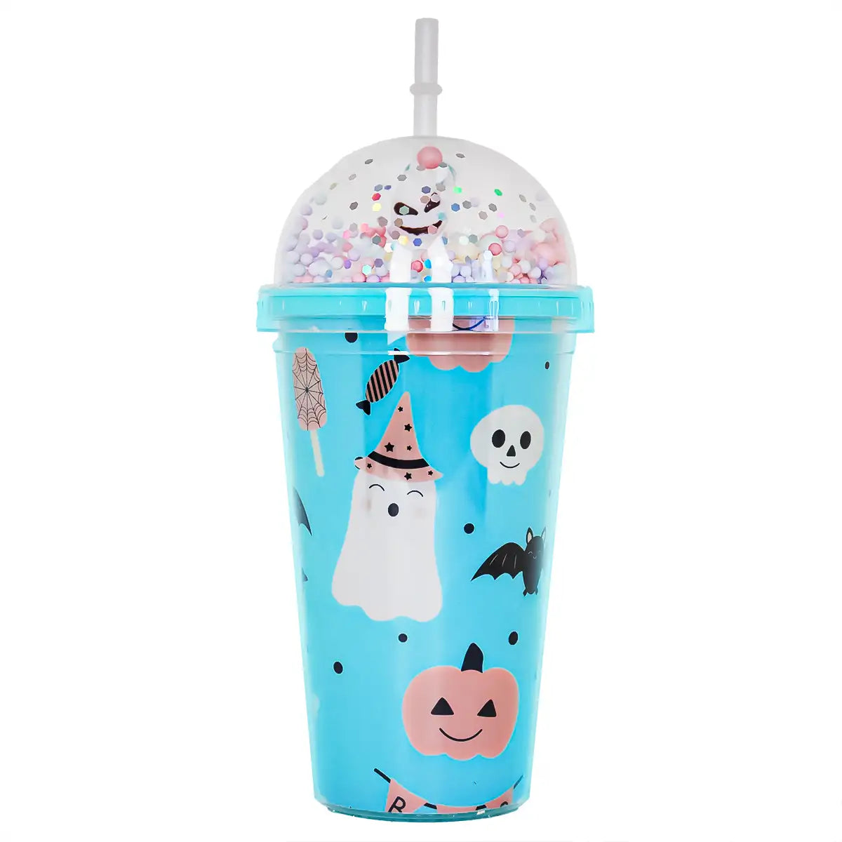 Halloween, Vaso de Plástico con Tapa y Popote