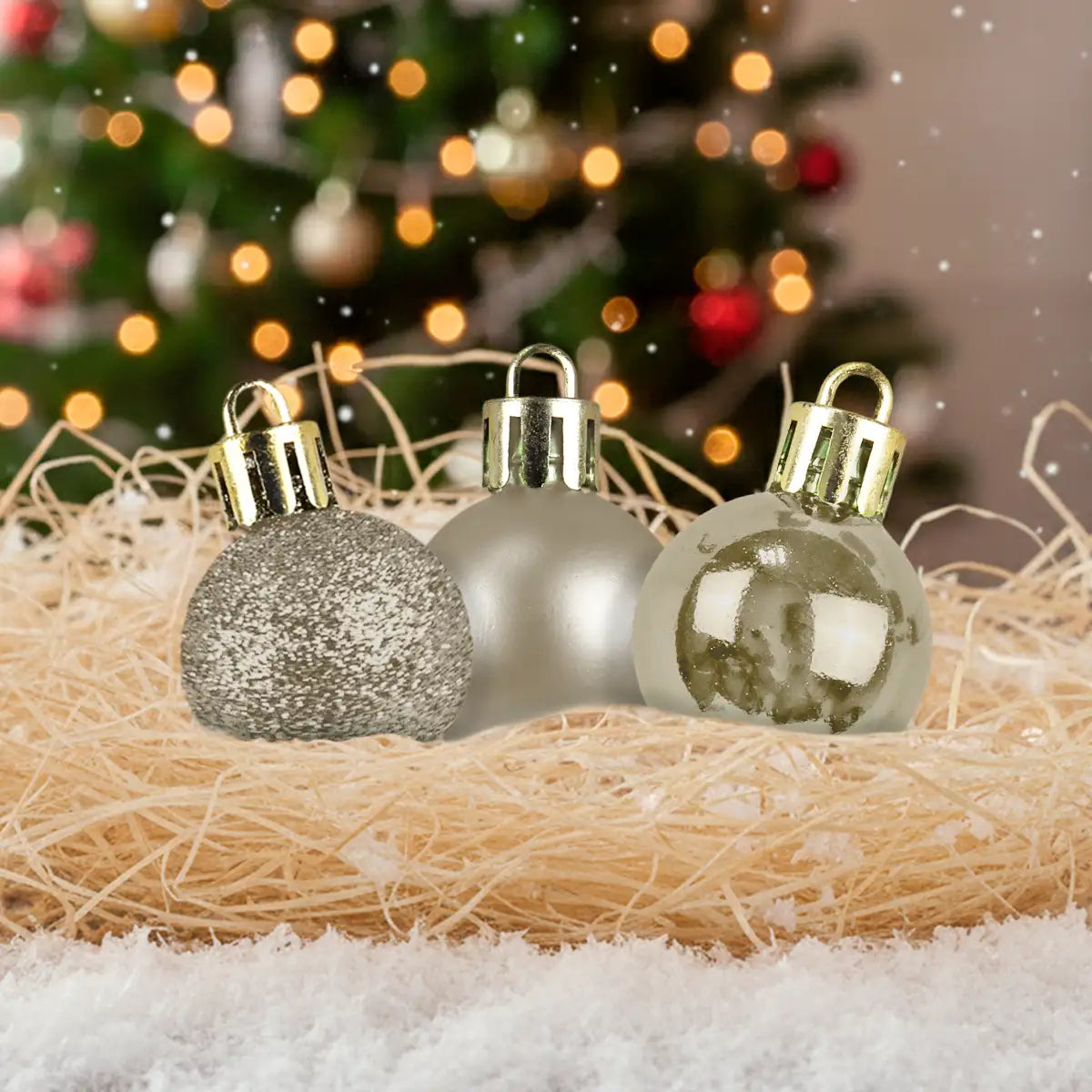 Kit de Esferas Navideñas, 12 pzas, Color Champagne
