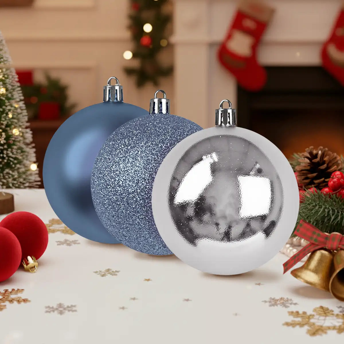 Kit de 3 Esferas Navideñas, Color Azul