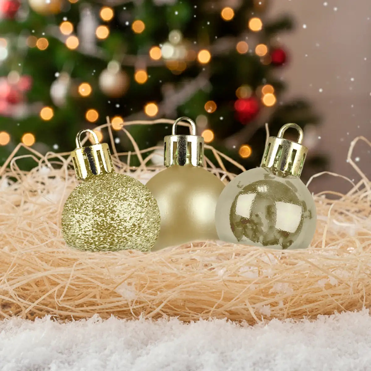 Kit de Esferas Navideñas, 12 pzas, Color Oro