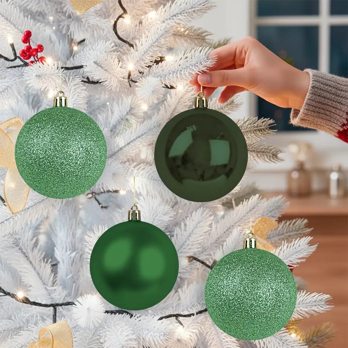 Kit de Esferas Navideñas, 4 pzas, Color Verde