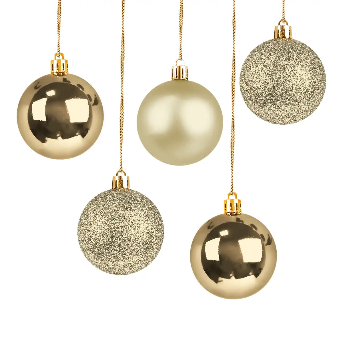 Kit de Esferas Navideñas, 5 pzas, Color Oro