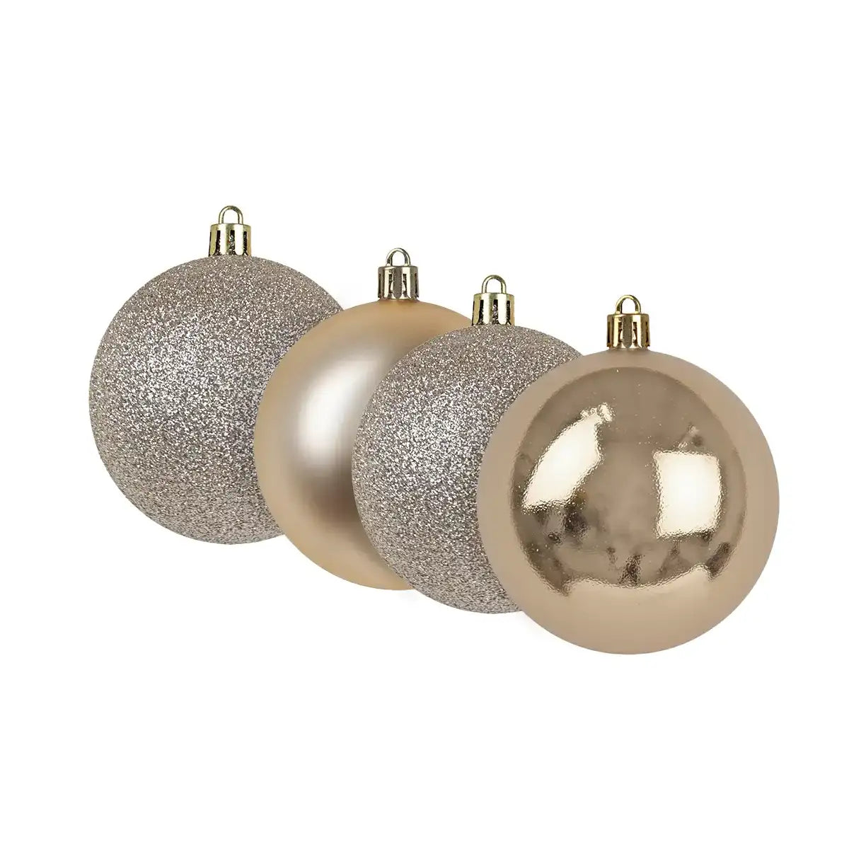 Kit de Esferas Navideñas, 4 pzas, Color Champagne