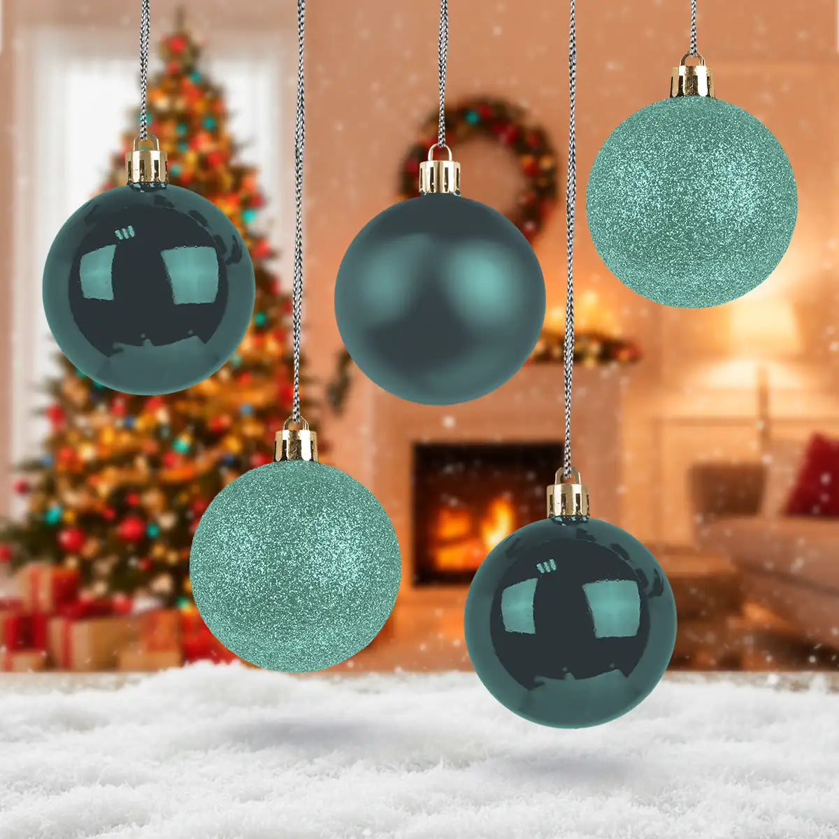 Kit de Esferas Navideñas, 5 pzas, Color Verde