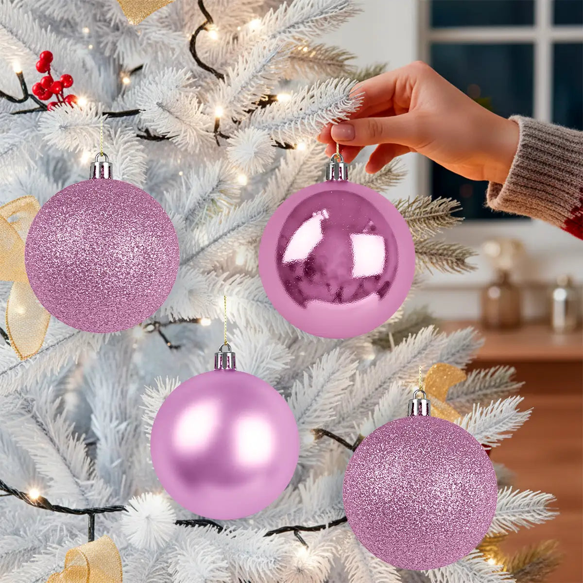 Kit de Esferas Navideñas, 4 pzas, Color Morado