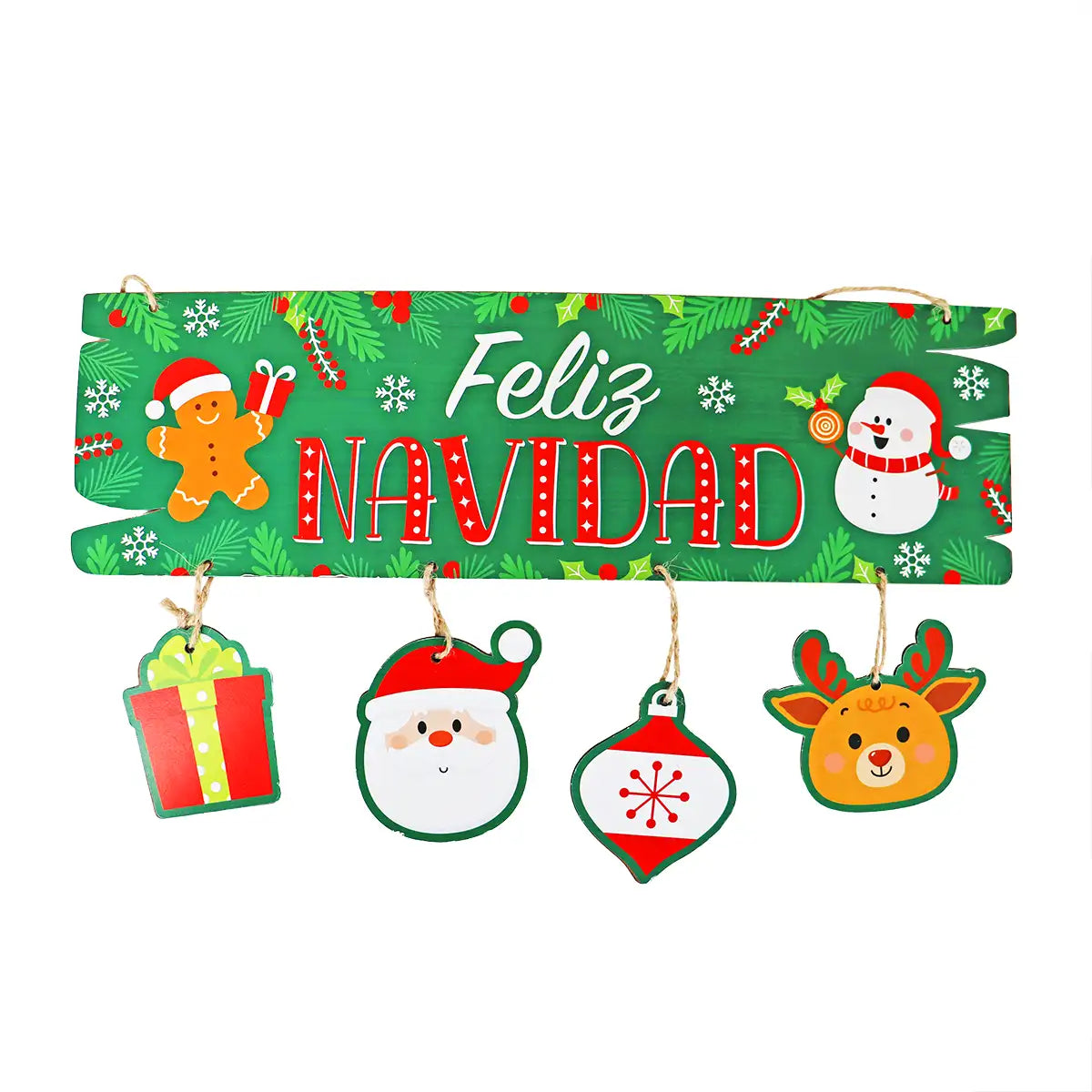 Letrero Colgante "Feliz Navidad" para Puerta, Color Verde
