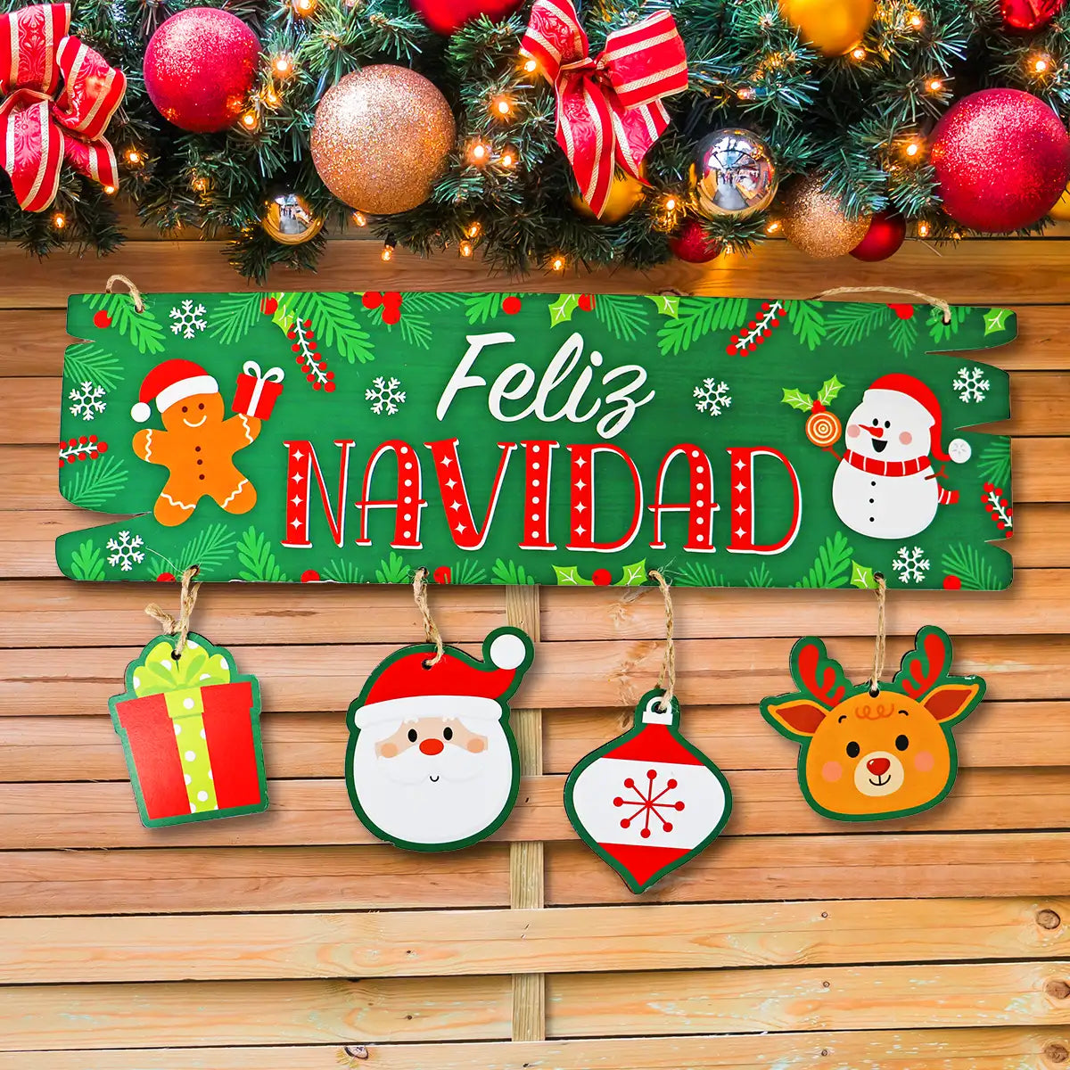 Letrero Colgante "Feliz Navidad" para Puerta, Color Verde